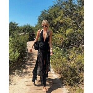 Revolve By Free People Embroidered Celeste Maxi Dress 12 Black Womens Halter New